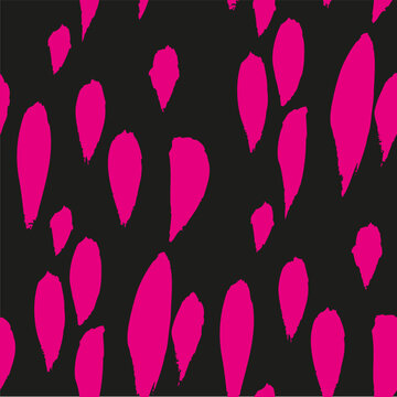 Seamless ornament of pink short vertical textural strokes on black color