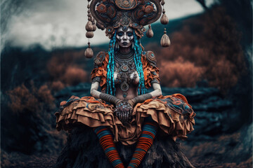 Female shaman connecting to the divine spirit