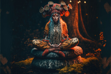 Fototapeta premium Female shaman connecting to the divine spirit