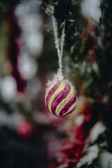 New Year's decorations in a snowy forest