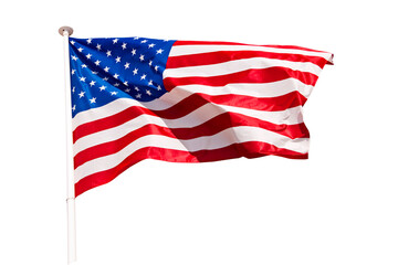 Photography of an American US flag on a pole isolated on transparent background