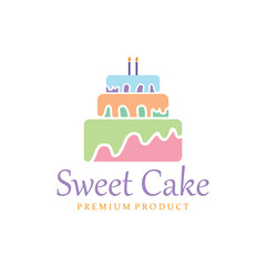 Birthday Cake Logo Template With Cherries And Candles.