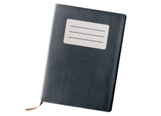 top down view of closed notebook or journal, transparent background PNG