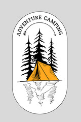 Forest camping, logo emblem outdoor adventure leisure vector illustration pine tree silhouette