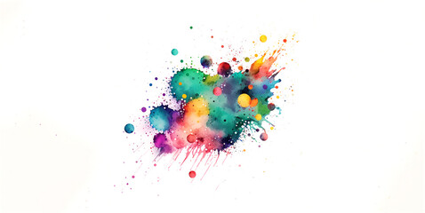 Fototapeta premium Watercolor blot with splashes and drops isolated on white background. Watercolor dots splashes. Generated. Ai Technology