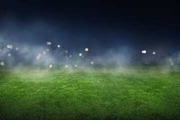 Fototapeta textured soccer game field with neon fog - center, midfield, 3D Illustration obraz