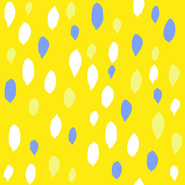 Seamless pattern from yellow,white and blue abstract textured brush vertical strokes on yellow background