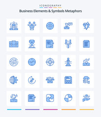 Creative Business Elements And Symbols Metaphors 25 Blue icon pack  Such As backpack. sucess. chat. crystal. conversation