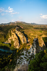 Fototapeta na wymiar Gorge of Conchas de Haro in La Rioja, Spain. Mountain formations and the Ebro river seen from the San Felices Hermitage