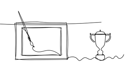 Abstract  tassel and picture with trophy as line drawing on white background. Vector