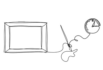 Abstract  tassel and picture with clock as line drawing on white background. Vector