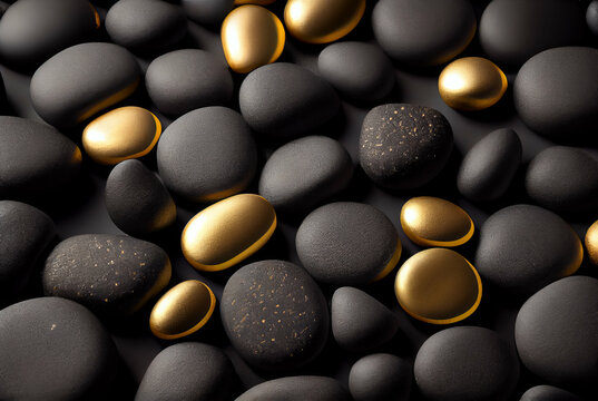 Black and golden pebbles dark luxury background