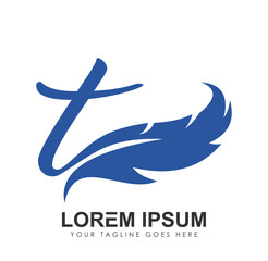 Feather Monogram Logo Initial Letter T