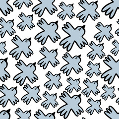Seamless pattern of doodle hand drawn abstract birds flying pack in the sky.