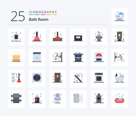 Bath Room 25 Flat Color icon pack including bath. cream. bathroom. room. sink