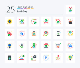 Earth Day 25 Flat Color icon pack including celebration. global. recycled. earth. green