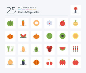 Fruits & Vegetables 25 Flat Color icon pack including berry. pumpkin. food. pineapple. orange