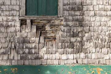 Details in the wooden shingles of an old house in the city of Marigot on Sint Marteen