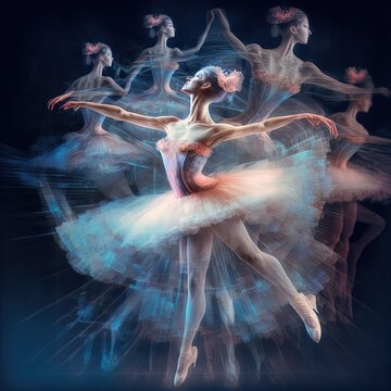 Multi exposure image of dancer performing made with Generative AI.