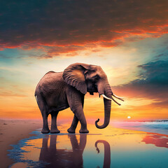 Naklejka na ściany i meble Elephant at sunset