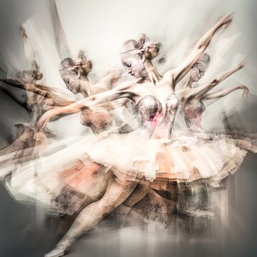 Multi exposure image of dancer performing made with Generative AI.	