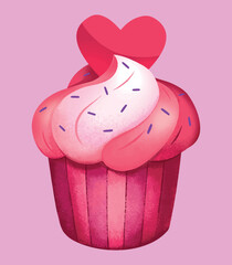 Valentines day cupcake with heart on it vector illustration clipart