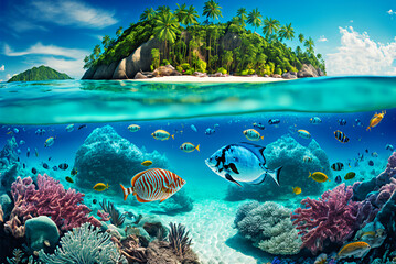 tropical coral reef and sea