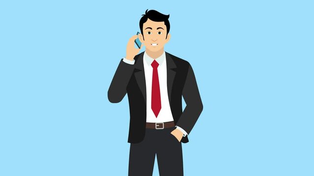 Businessman cartoon characters talking on phone 4k animation