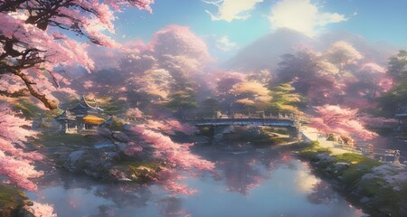 幻想的な春の神社と桜の風景_38