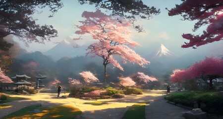 幻想的な春の神社と桜の風景_37