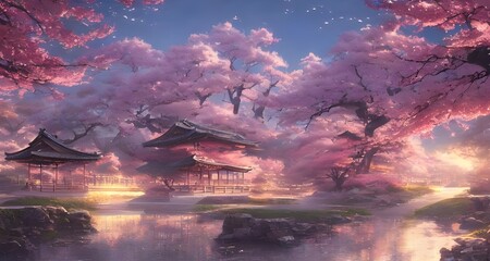 幻想的な春の神社と桜の風景_31