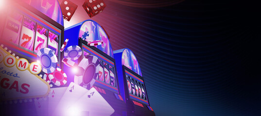 One Handed Bandit Slot Machines Concept Las Vegas Banner Background