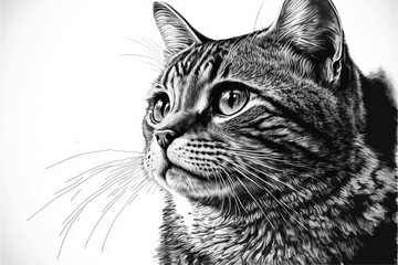  a black and white drawing of a cat's face and eyes, with a white background and a black and white background with a black cat's head's eyes''. Generative AI