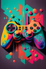 Fotobehang Psychedelic and Synthwave game controller © RafaelBegue