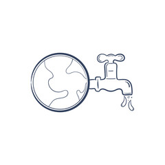 World water day vector line icon doodle. Ecology water faucet hand drawing illustration concept.