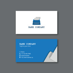 business card template. 
vector illustration. business card design. polygraphy. typewriter. paper. business. blue card. sample