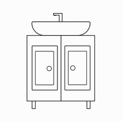 Monochrome stylish vintage bathroom sink with cabinet. Vector icon in a line style