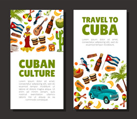 Cuba Travel Banner Design with National Symbol and Attributes Vector Template