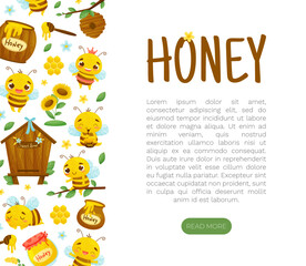 Cute Honey Bee Design with Busy Insect and Natural Sweet Food Vector Template