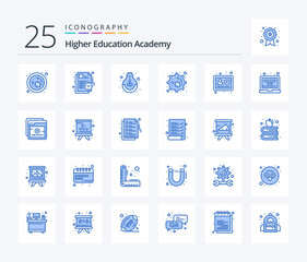 Academy 25 Blue Color icon pack including online. nucleus. education. cell. study