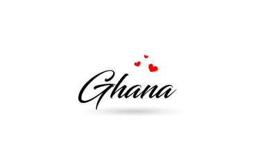 Ghana name country word with three red love heart. Creative typography logo icon design
