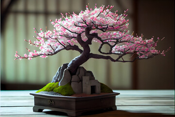cherry blossom bonsai tree, generative ai