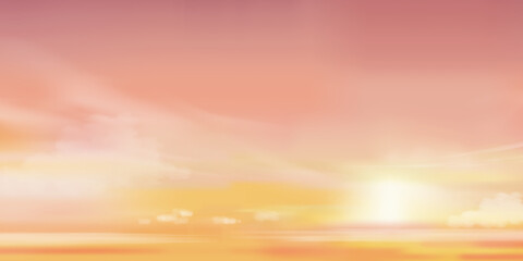 Sunset sky background,Sunrise in Morning with Orange,Yellow,Pink color,Beautiful golden hour Dramatic twilight landscape in evening,Vector horizontal Romantic Dusk Sky with Sunlight and Clouds