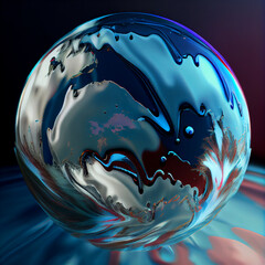 Captivating piece features a fluidic sphere, or "blob" prompt: liquid world, Generative AI, Generative, AI