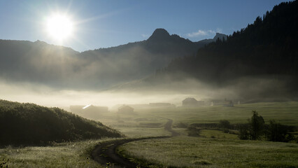 Sonnenaufgang &uuml;ber dem Herbstnebel