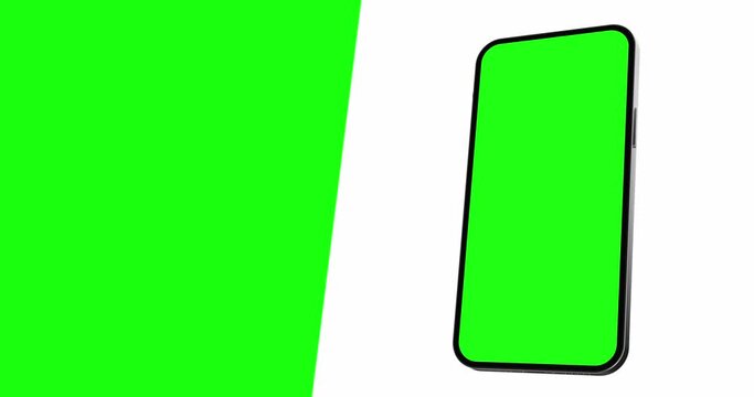 Smartphone with green screen rotates right and turns on. Luma matte, chroma key, and tracking layer included