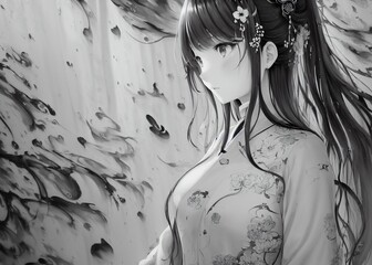 monochrome manga portrait of a woman 