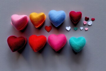 woollen colorful hearts on valentines day