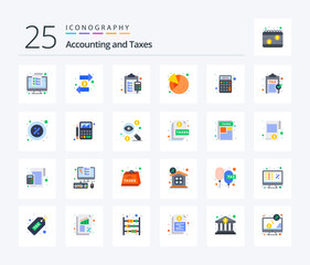 Fototapeta na wymiar Taxes 25 Flat Color icon pack including graph. chart. finance. payable. charge