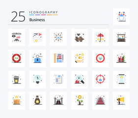 Business 25 Flat Color icon pack including investment. assets. connections. solving. mind